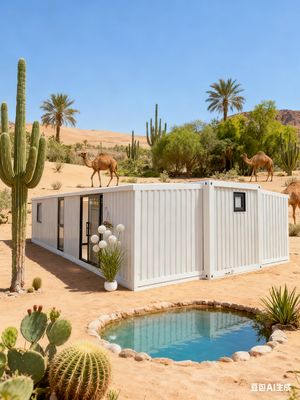 40ft uitbreidbaar container huis met T50 mm EPS dak 72m2 vloeroppervlakte en 18mm brandwerende cementvezel vloer