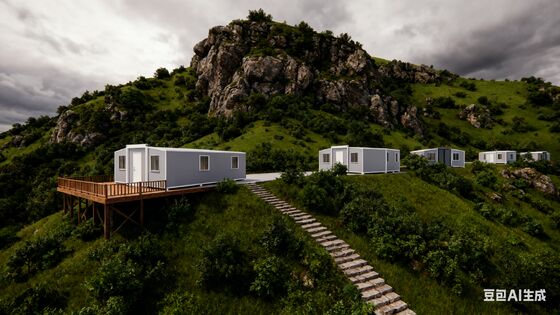 40ft uitbreidbare container huis met 72 vierkante meter vloeroppervlakte PVC houten paneel interieur afwerking en droog natte scheiding badkamer