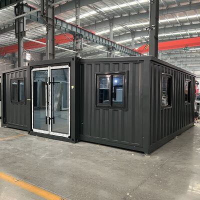 Foldable 20ft Container Home with 5900 × 2200 × 2480(mm) Folding Size, 80*100*2.5mm Square Tube Bottom Side Beam, and 16mm Thick Metal Carved Board